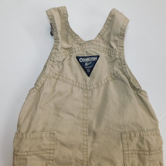 Oshkosh B'gosh Baby Boys 6-9 Months Tan  Stripe Lined Overalls with Roll Up Cuff - Picture 13 of 14